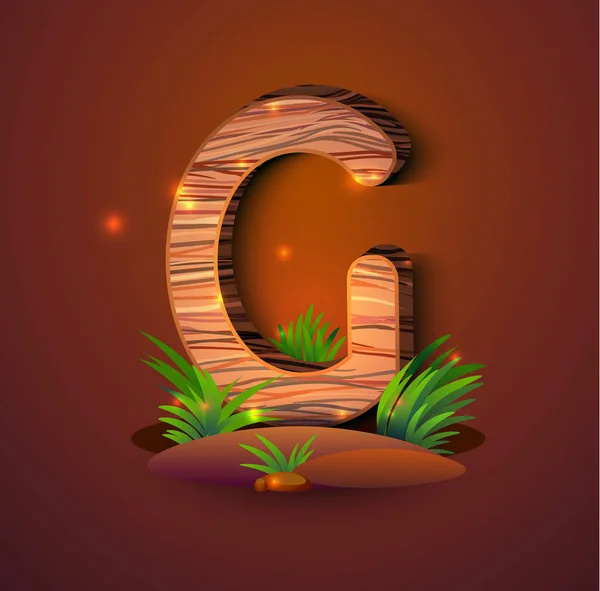 Dřevěné písmeno "G" s trávou — Stockový vektor