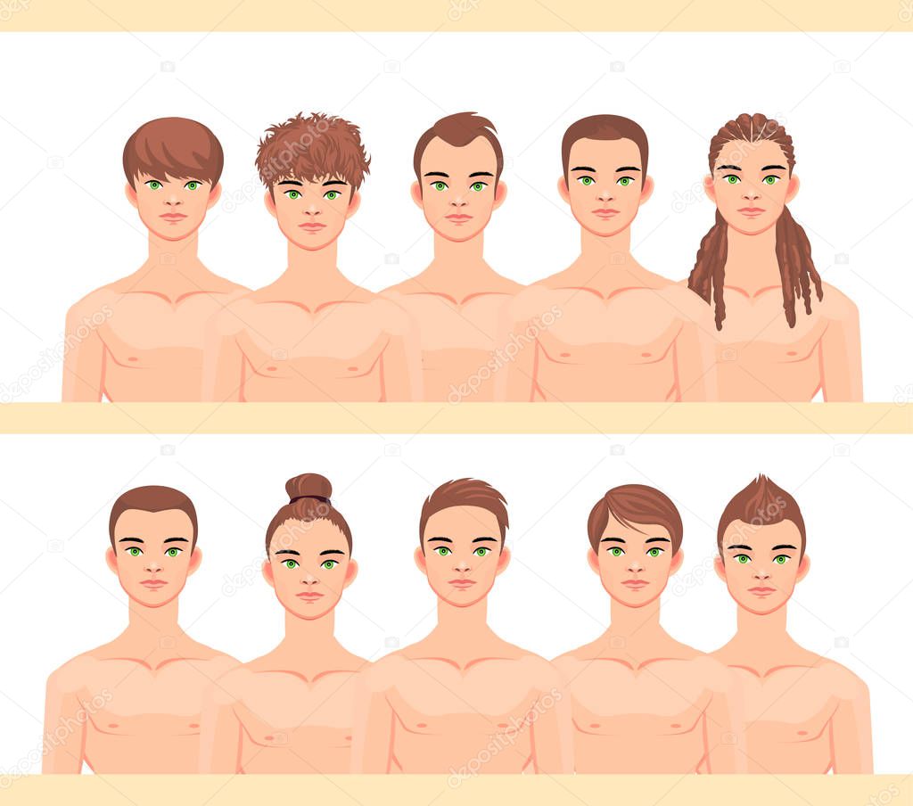 Set of 10 male haircuts. Vector illustration