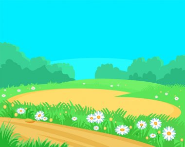 Karikatür manzara glade, oyun ve rekreasyon için çim