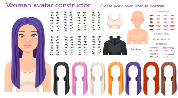 Vector mujer avatar constructor carácter creación conjunto — Vector de stock