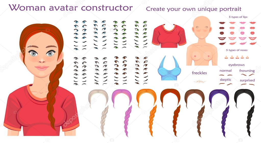 Vector woman avatar constructor character creation set