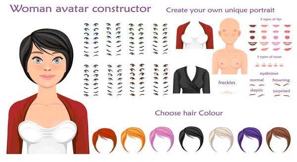 Vektör kadın avatar yapıcı karakter oluşturma kümesi