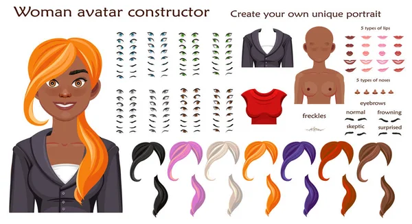 Vector African woman avatar constructor character creation set — стоковый вектор