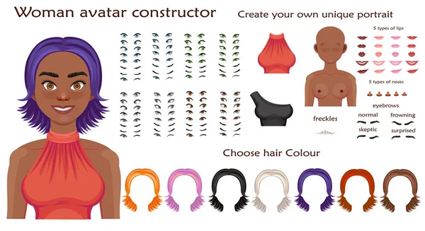 Vector African woman avatar constructor character creation set — стоковый вектор