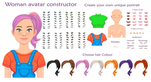 Vektör kadın avatar yapıcı karakter oluşturma kümesi