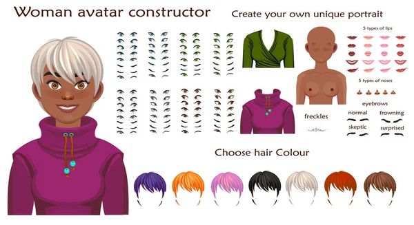 Vector African woman avatar constructor character creation set — стоковый вектор