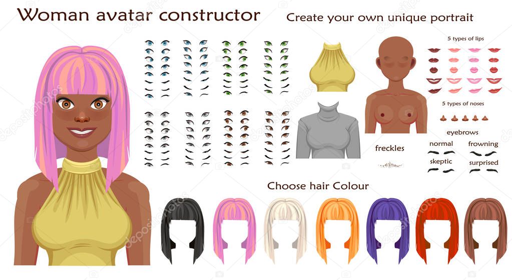 Vector african woman avatar constructor character creation set
