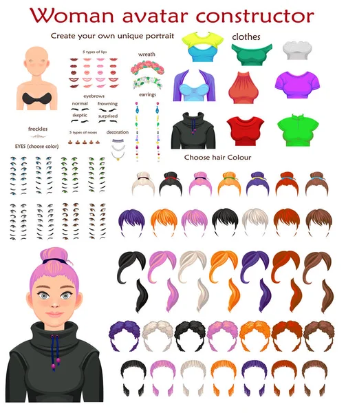 Vector mujer avatar constructor carácter creación conjunto — Vector de stock