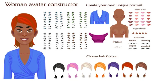 Vektör afrika kadın avatar yapıcı karakter oluşturma seti