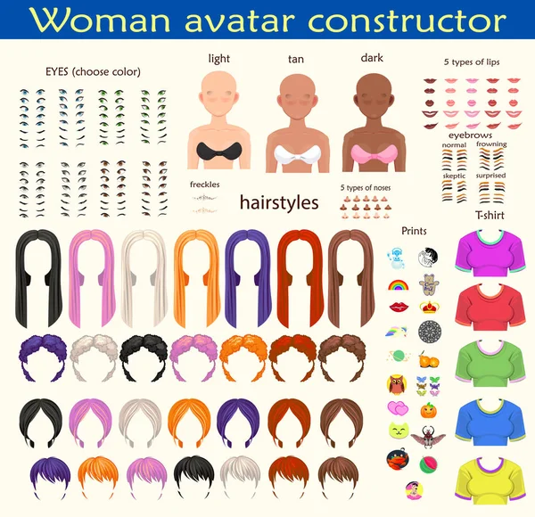 Vector mujer avatar constructor carácter — Vector de stock