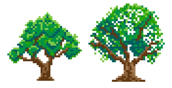 Jeu de 2 arbres de pixels, pixel art. vecteur — Image vectorielle