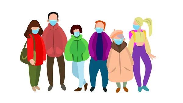 Crowd of masked people, pandemic.  vector — Stockvektor