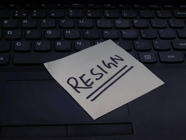 Concept Resign Exam Written Sticky Notes Attached Laptop — Stock Photo, Image