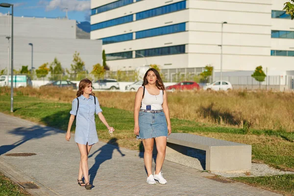 Freunde Spazieren Einem Sommernachmittag Park — Stockfoto