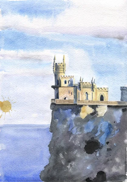 Yalta Avaler Nid Sur Falaise Fond Marin Aquarelle Illustration Crimée — Photo