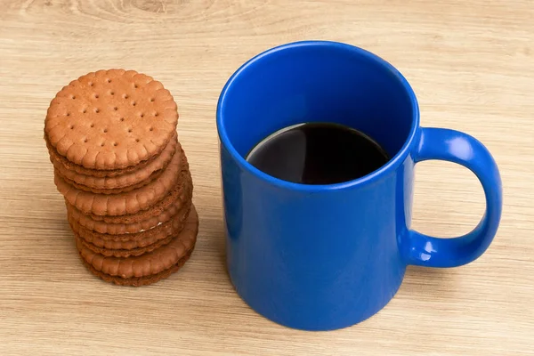 Guten Morgen Mit Kaffee Eine Tasse Kaffee Blau Kekse — Stockfoto