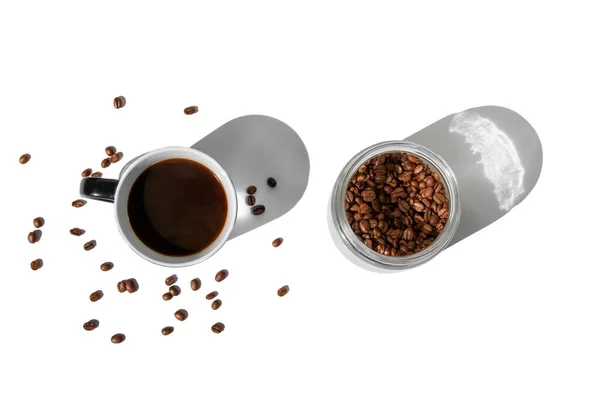 Koffie Blik Een Kopje Koffie Een Witte Achtergrond — Stockfoto