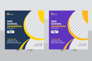 Okulun web afiş şablonu ya da kare broşür afişi, sosyal medya tanıtımına giriş promosyonu şablon tasarımı, eğitim reklamı
