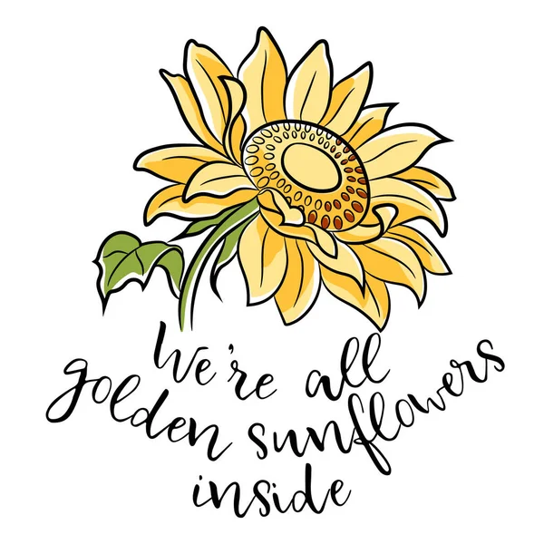 Sunflower Σχεδιασμός Sunshine Απόσπασμα Όμορφη Παρακινητική Εμπνευσμένη Και Χαριτωμένο Ηλιόσπορο — Διανυσματικό Αρχείο