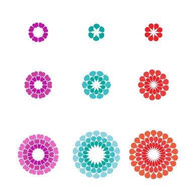 beyaz izole, mor, Turkuaz ve kırmızı renkli çiçekler topluluğu