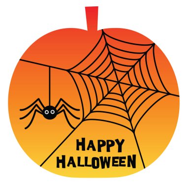 Halloween örümcek ve web ile turuncu balkabağı beyaz izole içinde mutlu Cadılar Bayramı tebrik