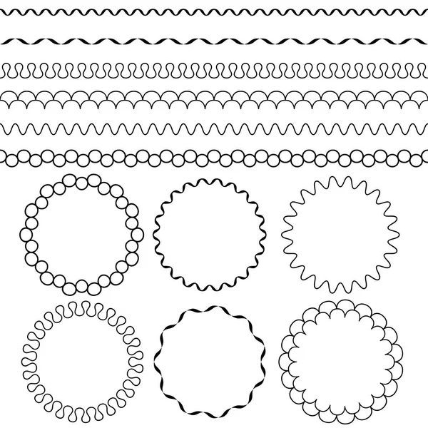 Lignes Cercles Décorés Graphiques Noirs Isolés Sur Blanc — Image vectorielle
