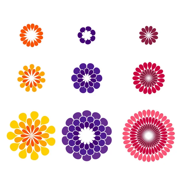 Collectie Van Gekleurde Violet Gele Bloemen Geïsoleerd Wit — Stockvector