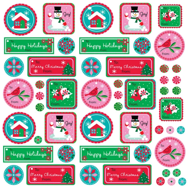 Růžová Červená Zelená Vektorové Vánoční Štítky Ikony Izolované Bílém — Stockový vektor