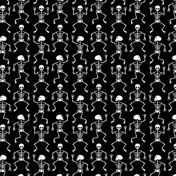Czarno Biały Wzór Skeleton Halloween — Wektor stockowy