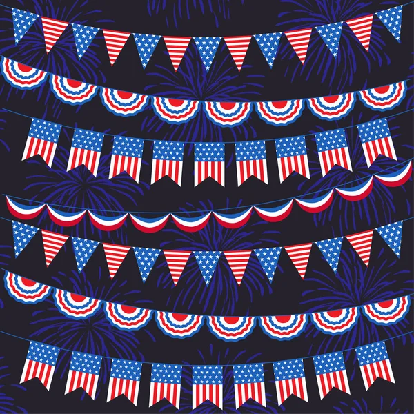 Vlaggen Vuurwerk Patroon Van Rood Wit Blauw Bunting Usa — Stockvector