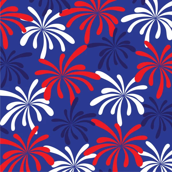 Red White Blue Fireworks Blue Background — Stock Vector