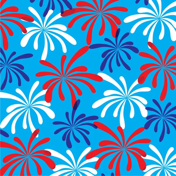 蓝色背景上的红色 白色和蓝色烟花 — 图库矢量图片