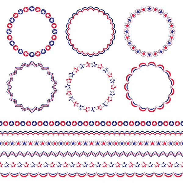 Set Red Blue Usa Patriotic Frames Borders Isolated White Background — ストックベクタ