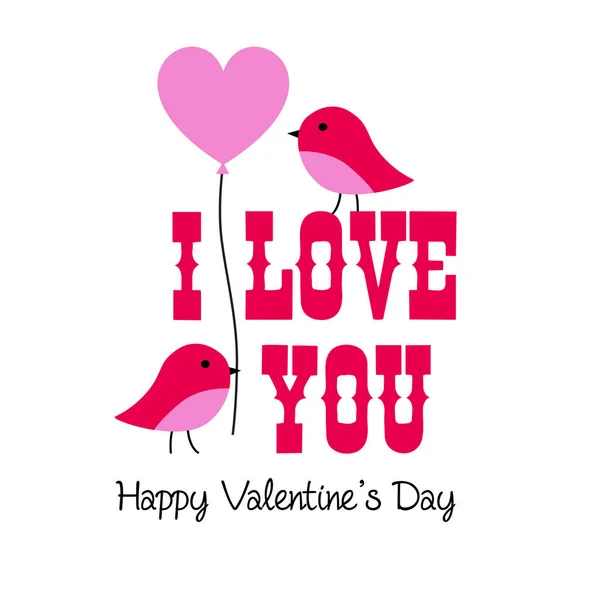 Pássaros Com Balão Cardíaco Composição Dia Dos Namorados — Vetor de Stock