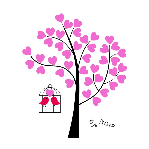 Птахи Деревом Кліткою День Святого Валентина — стоковий вектор