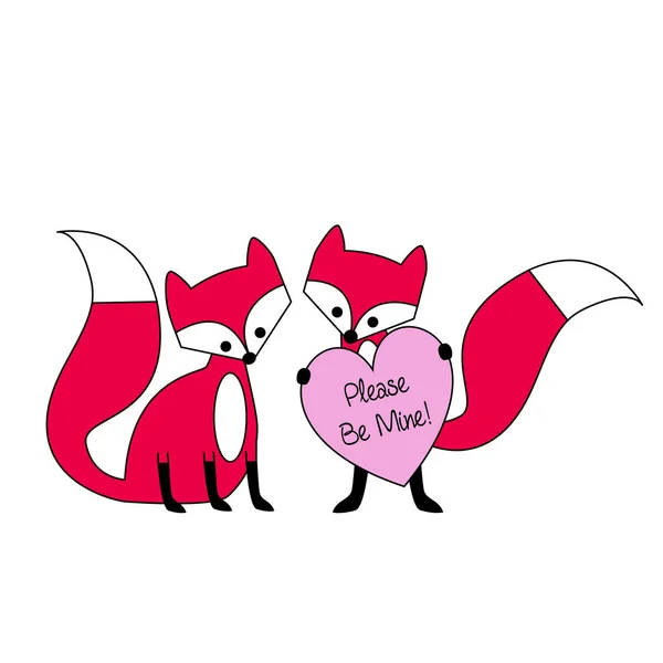 Foxes Heart Valentines Day Card — Stockvector