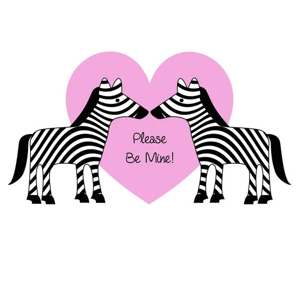 Zebra Met Roze Hart Valentijnsdag Kaart — Stockvector