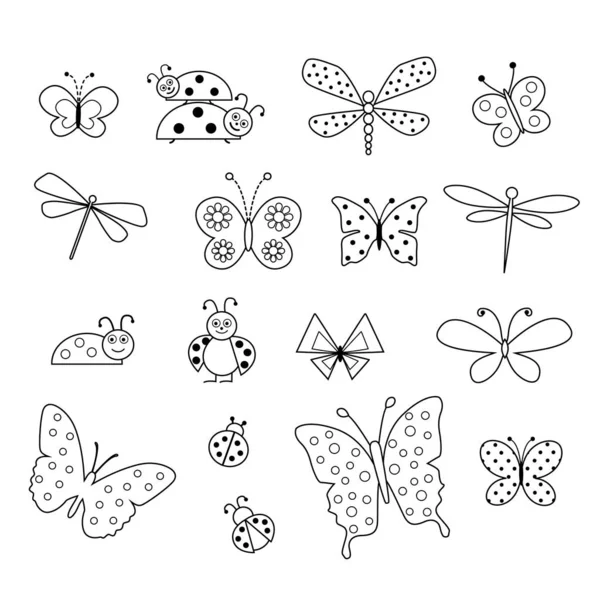 Fjärilar Och Nyckelpiga Digitala Stämplar — Stockfoto