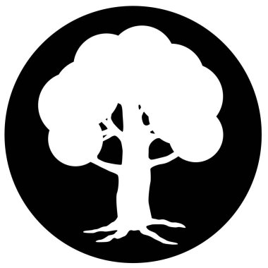 Siyah çemberde beyaz ağaç silueti