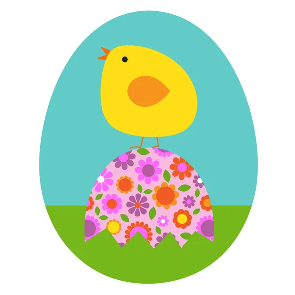 Χαριτωμένο Πασχαλινό Γκομενάκι Κάθεται Λουλουδάτο Πασχαλινό Αυγό — Φωτογραφία Αρχείου