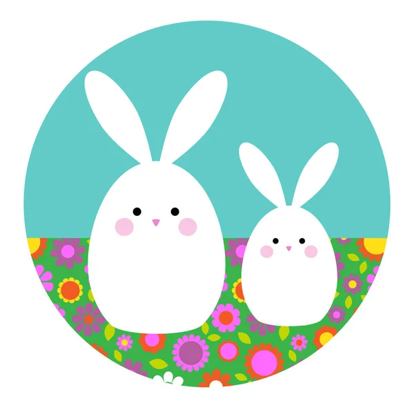 Милые Пасхальные Кролики Форме Круга Цветочным Узором — стоковое фото