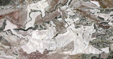 the drought,  tribute to Picasso, abstract photography of the Spain fields from the air, aerial view, representation of human labor camps, abstract art,  clipart