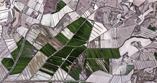 向毕加索致敬 从空中对西班牙田野进行抽象摄影 空中观察 展示人类劳动营 抽象艺术 — 图库照片