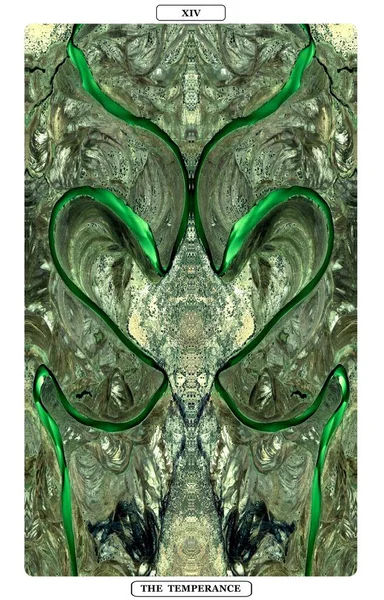 the temperance, XIV, Tarot, tarot card, card, tarot deck, major arcana, divination, future, seer, meaning, throw cards, design, abstract symmetrical photos of the deserts of Africa from the air.