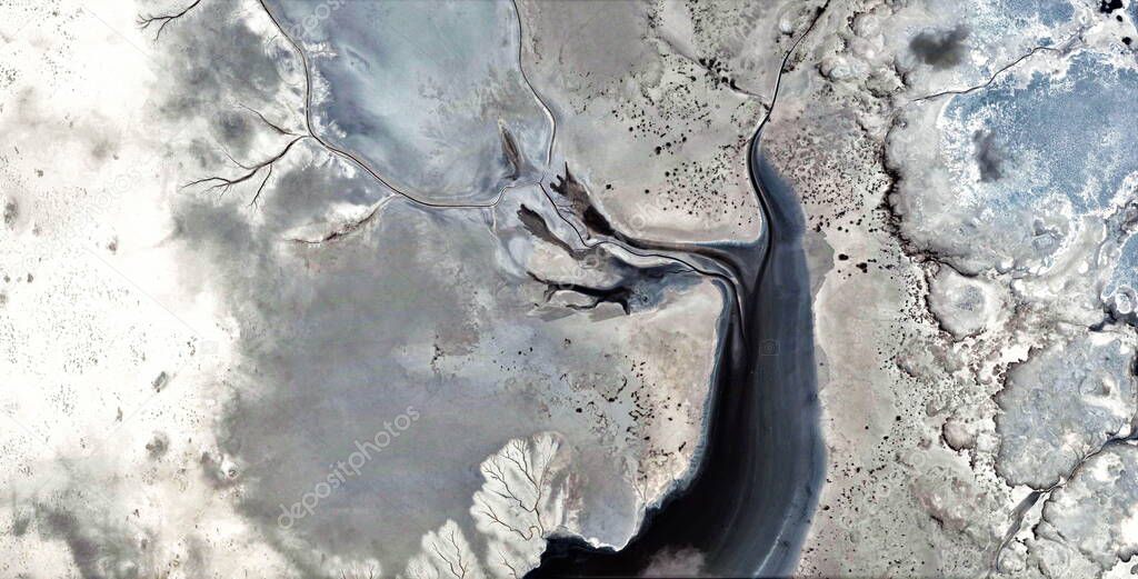 the contaminated Antarctica, abstract photography of the deserts of Africa from the air, aerial view of desert landscapes, Genre: Abstract Naturalism, from the abstract to the figurative, contemporary photo, stock photo,