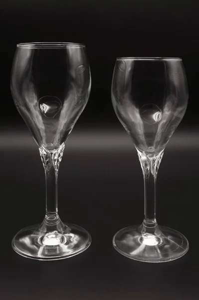 Two Crystal Glasses Wine Water One Larger Standard Chalice Long — Stock Photo, Image