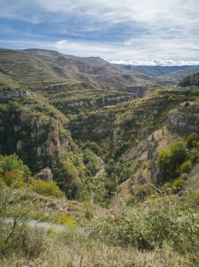 Canon del Rio Leza, İspanya 'nın La Rioja kentindeki nehrin aşınmasının etkileyici oluşum ürünü.,