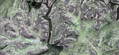 İspanya topraklarının havadan görünüşü, havadan görünüşü, çalışma kamplarının tasviri, soyut sanat eserleri.,