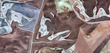 İspanya topraklarının havadan görünüşü, havadan görünüşü, çalışma kamplarının tasviri, soyut sanat eserleri.,