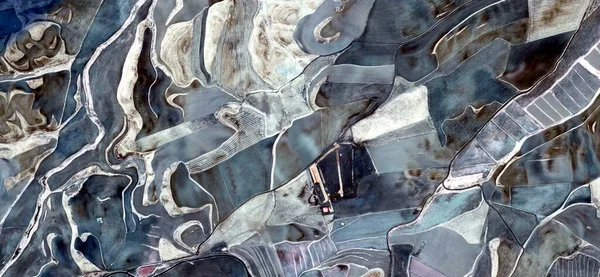 从空中看西班牙田野的抽象摄影 空中观察 人类劳改营的表现 抽象艺术 — 图库照片